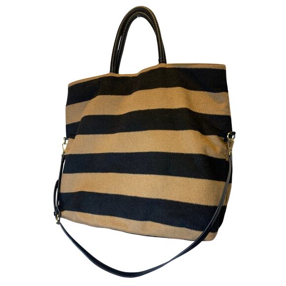 Anthropologie Striped Fuzzy Tote Bag  pouch included - Picture 13 of 13